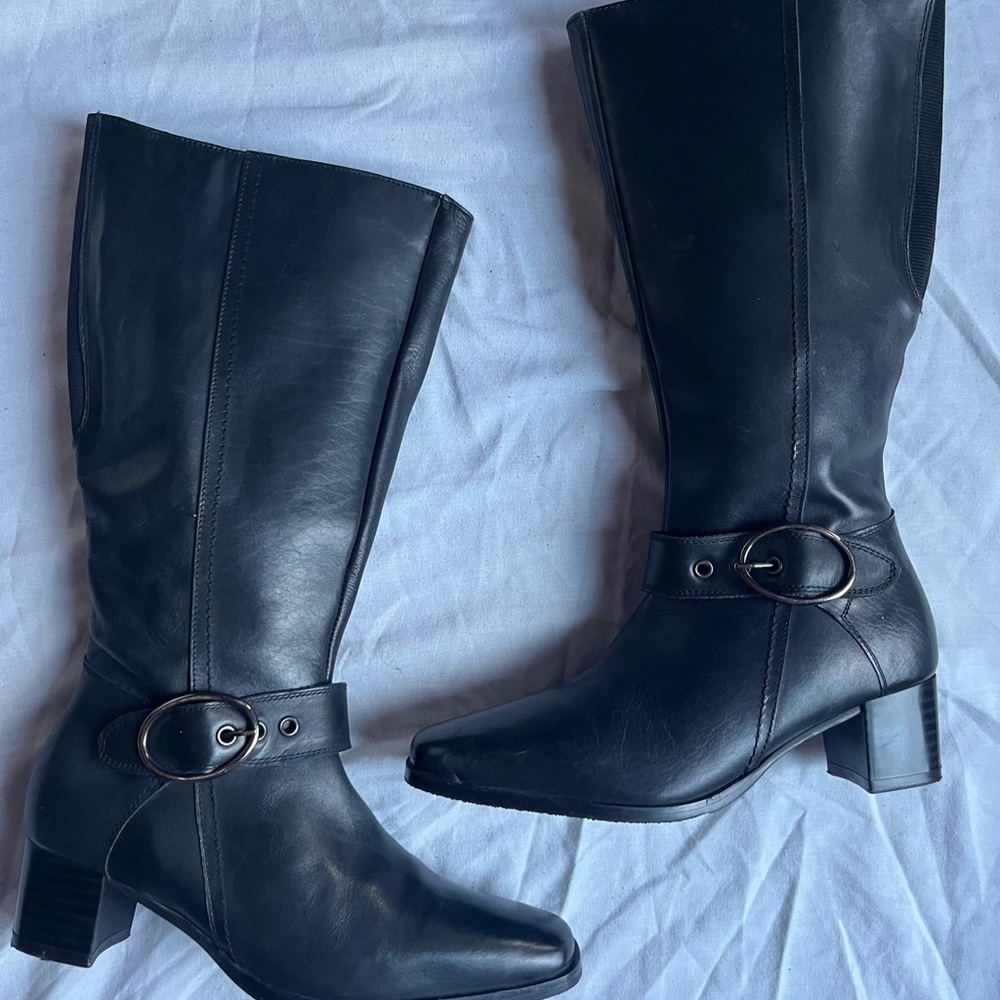 Black Leather Knee-High Boots